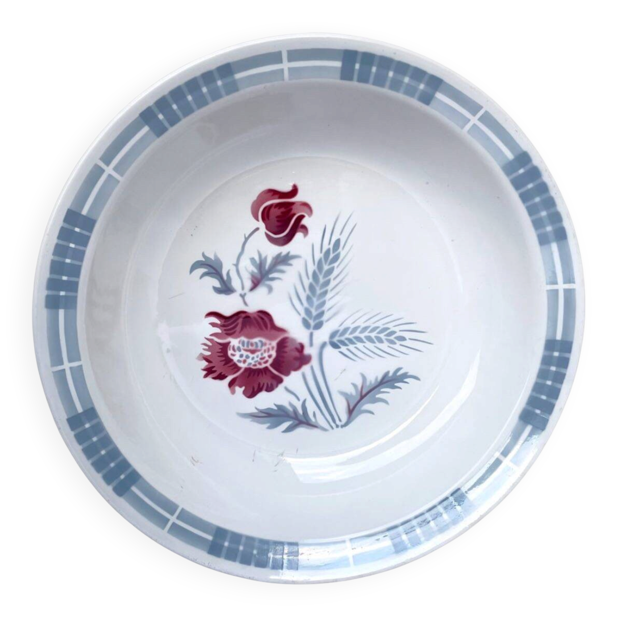 Plat creux Sarreguemines modèle Carole, décor floral et épi de blé