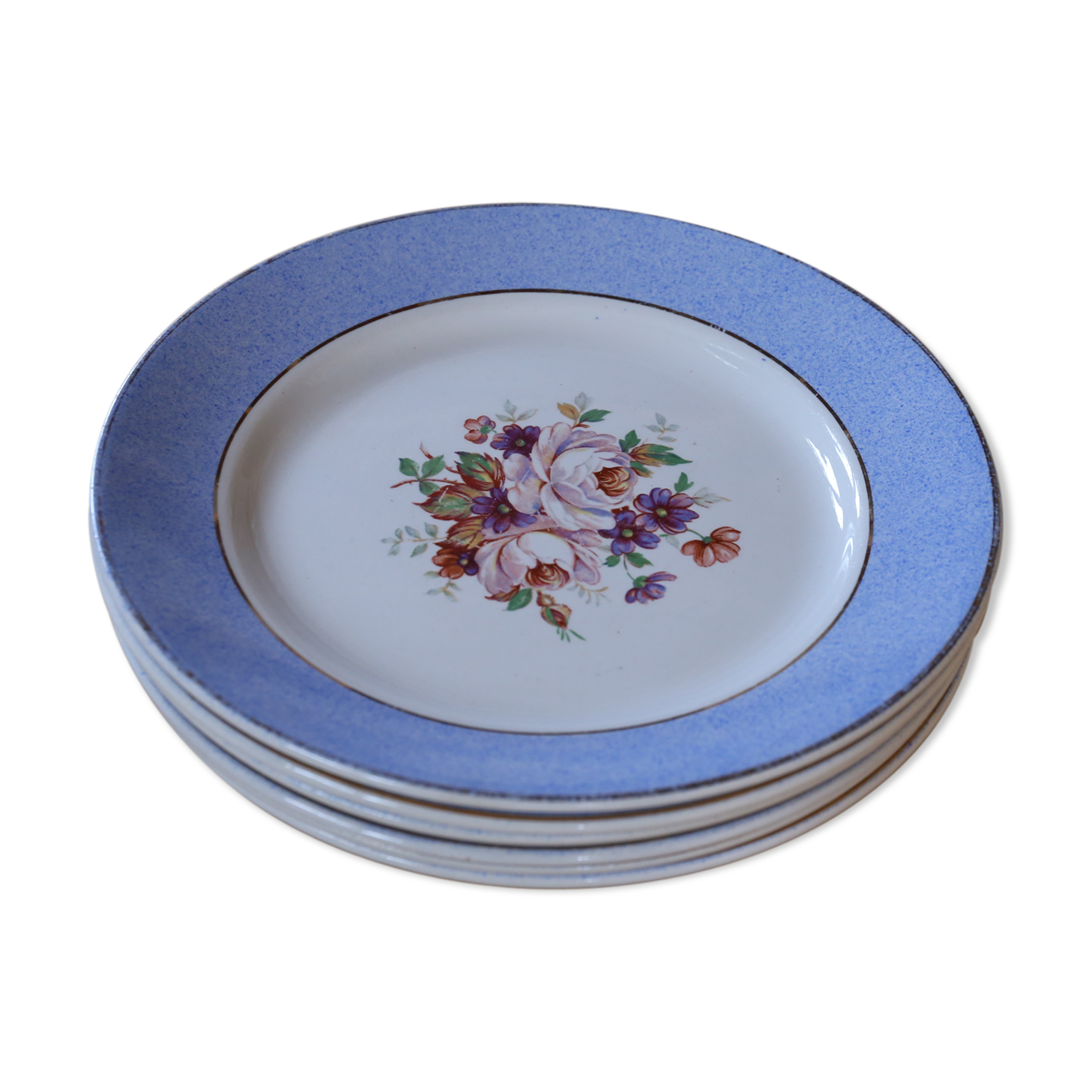 6 plates Badonviller blue ledge and floral pattern