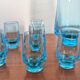 Smoky blue glass liqueur set from the 70s.