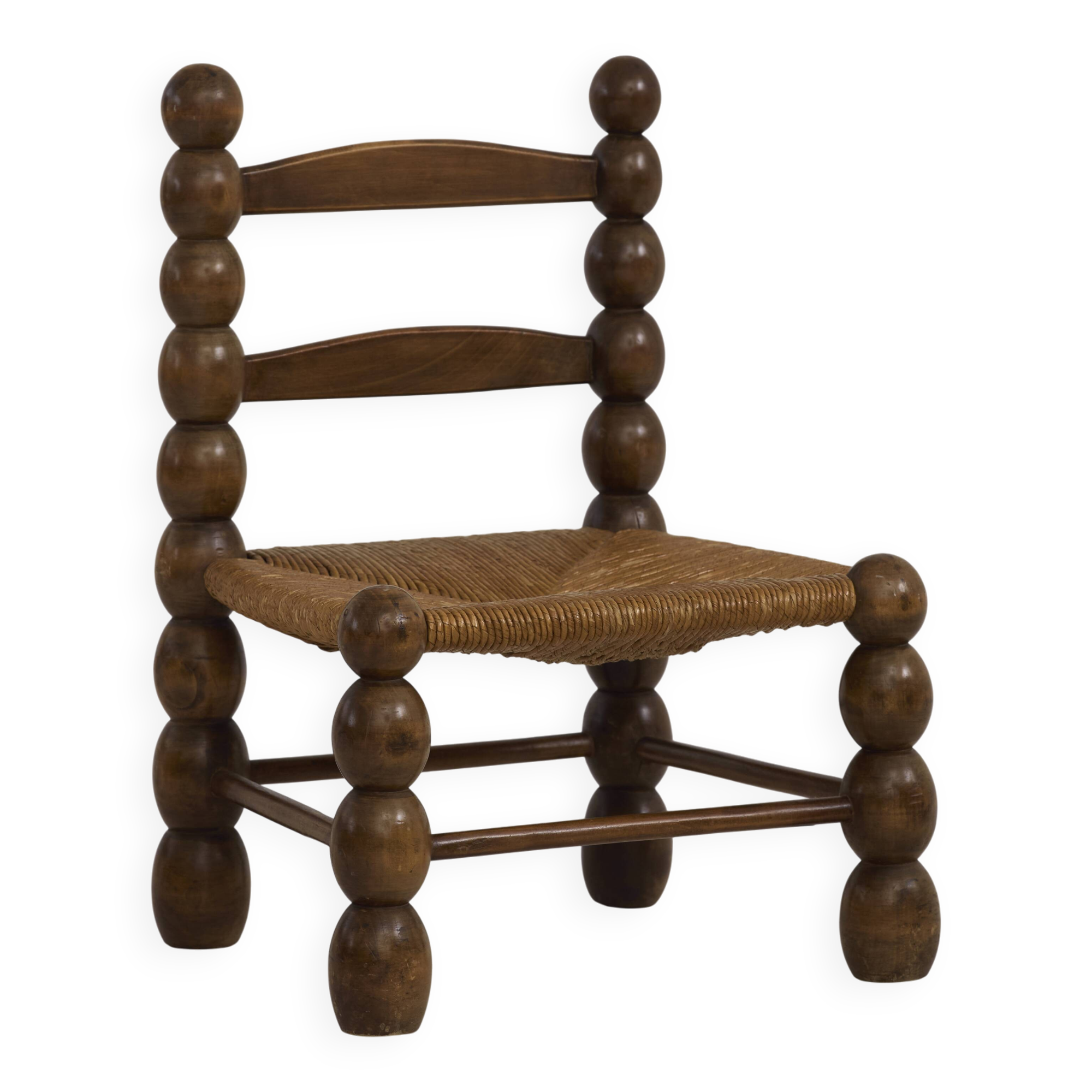 Vintage low chair in solid wood (oak) Dlg Dudouyt Circa 1960