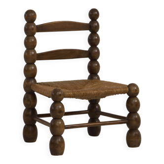 Vintage low chair in solid wood (oak) Dlg Dudouyt Circa 1960