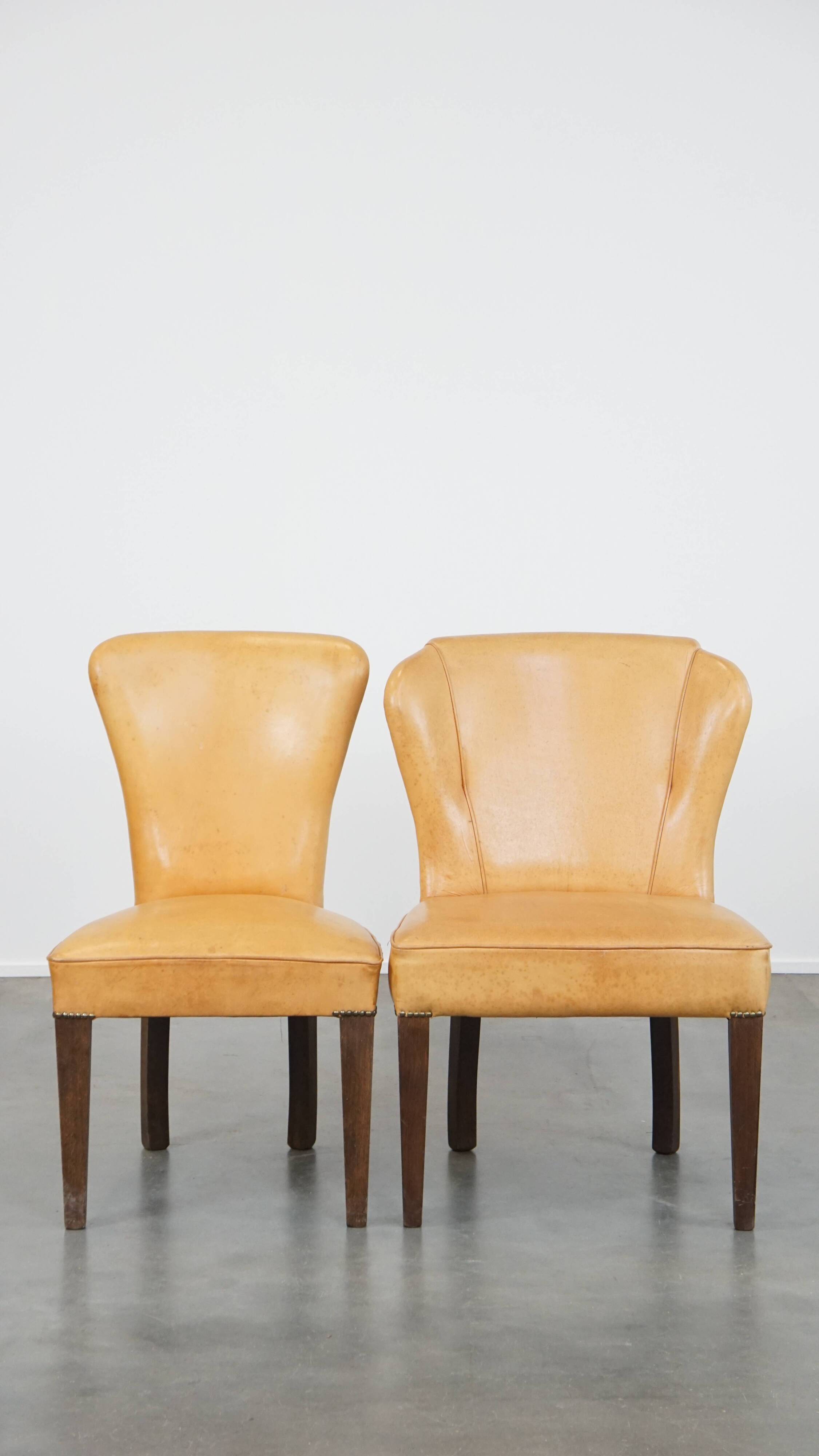 Set of 4 comfortable honey-colored goat leather dining chairs