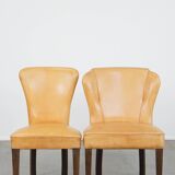Set of 4 comfortable honey-colored goat leather dining chairs
