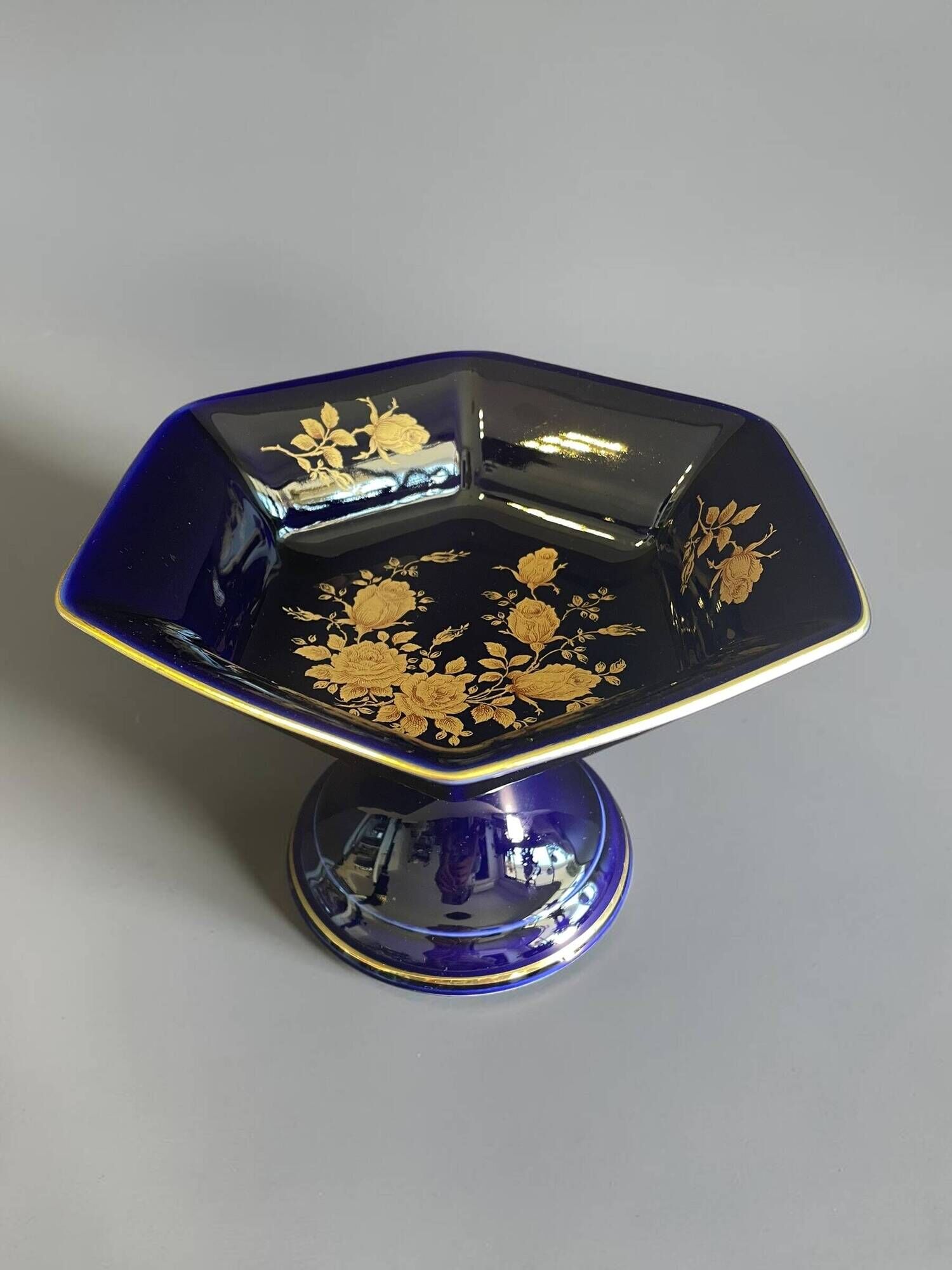 Vintage footed cup bareuther bavaria, cobalt and gold porcelain, 1st year.