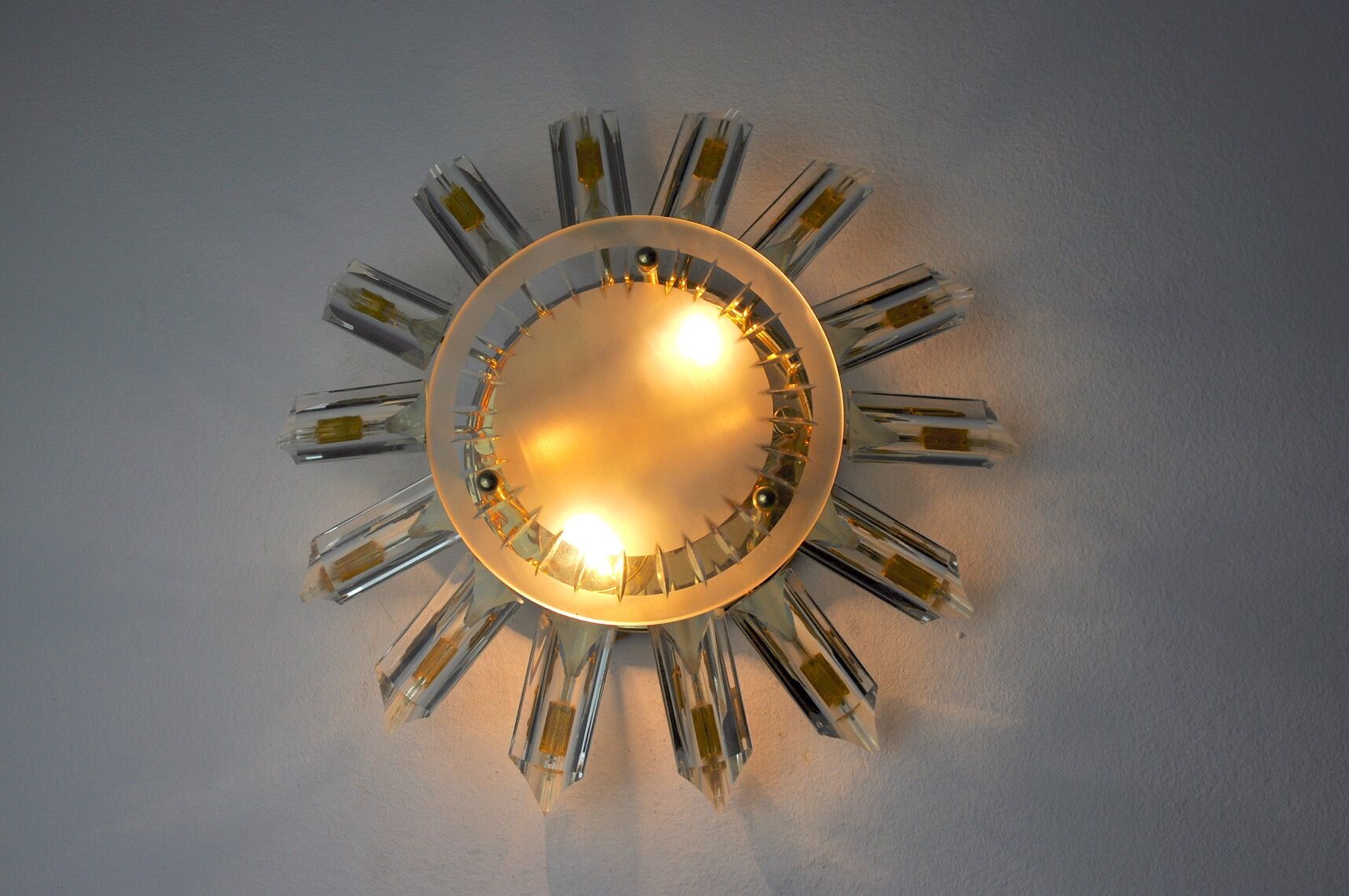 Wall lamp venini soleil, triedri glass, Italy, 1970