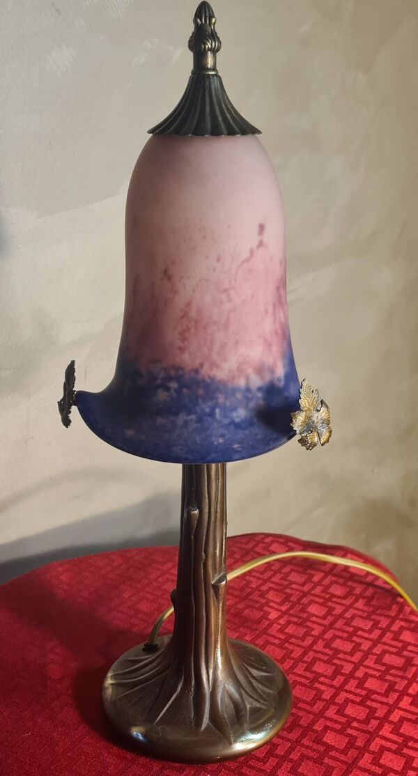 lampe bronze abat jour pate de verre signé eross de france nancy 40x16