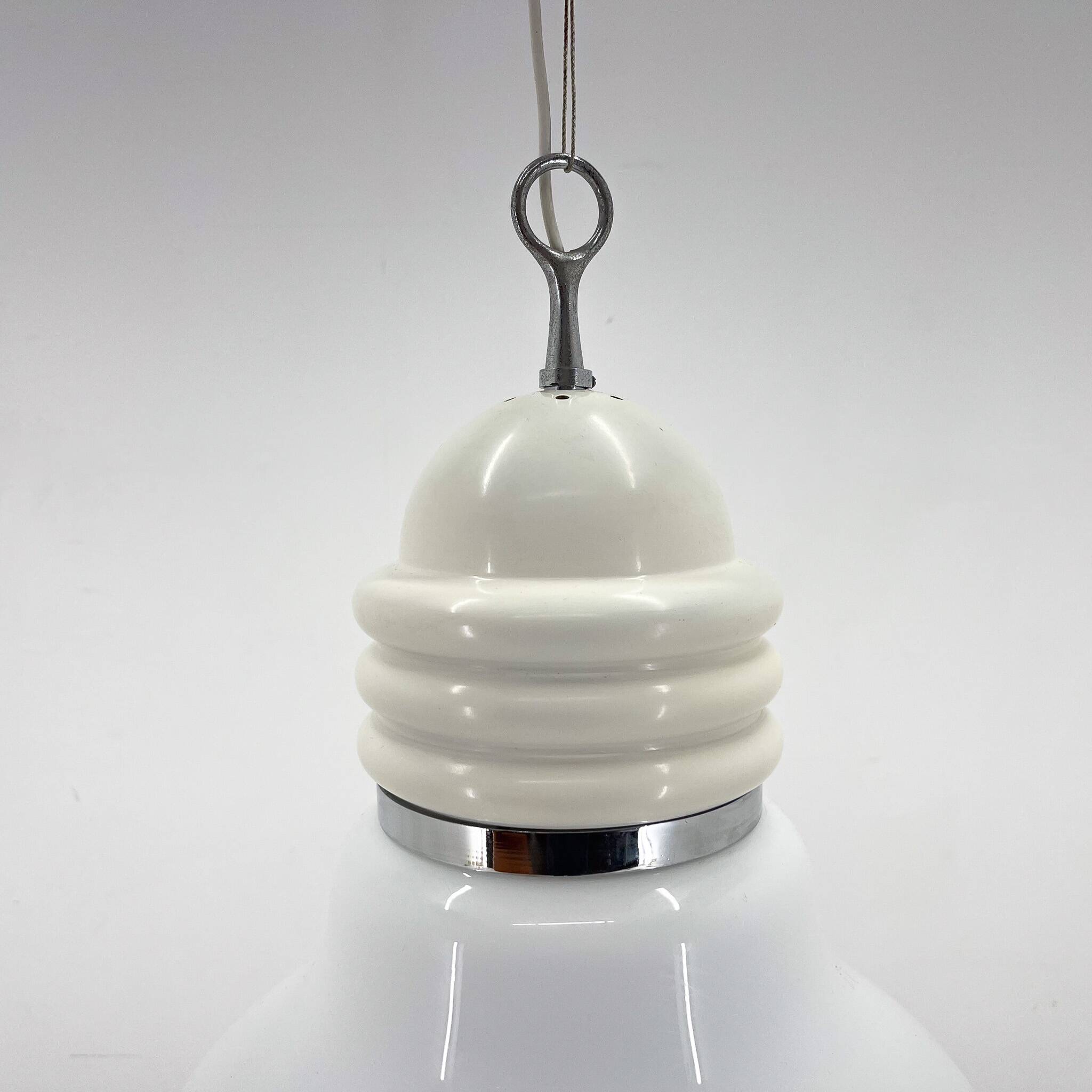 1960s Metal & Milk Glass Pendant Light, Italy