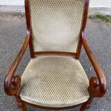 Louis Philippe regency office chair in solid wood and beige velvet