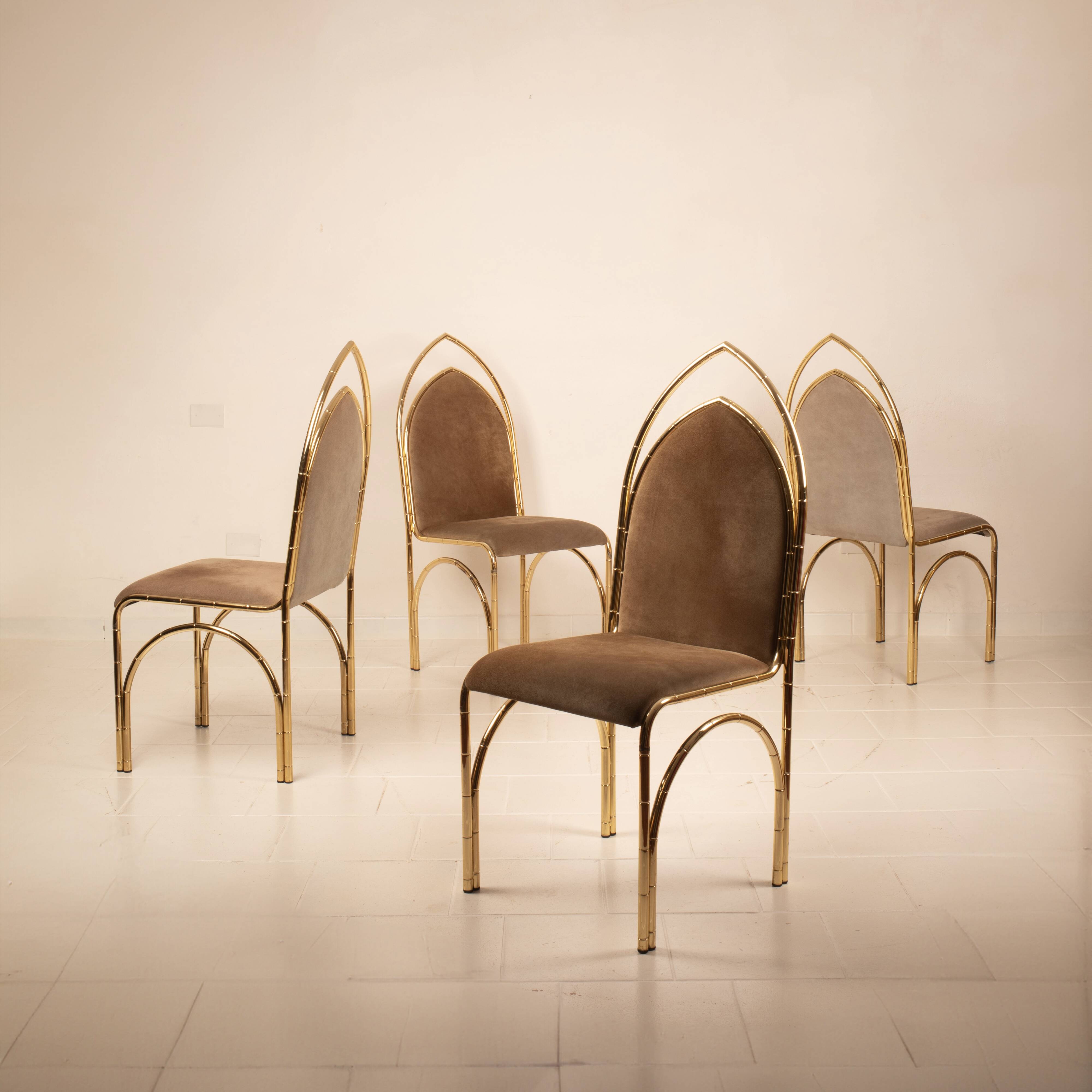 Chaises en daim et laiton 1970 Manufacture italienne