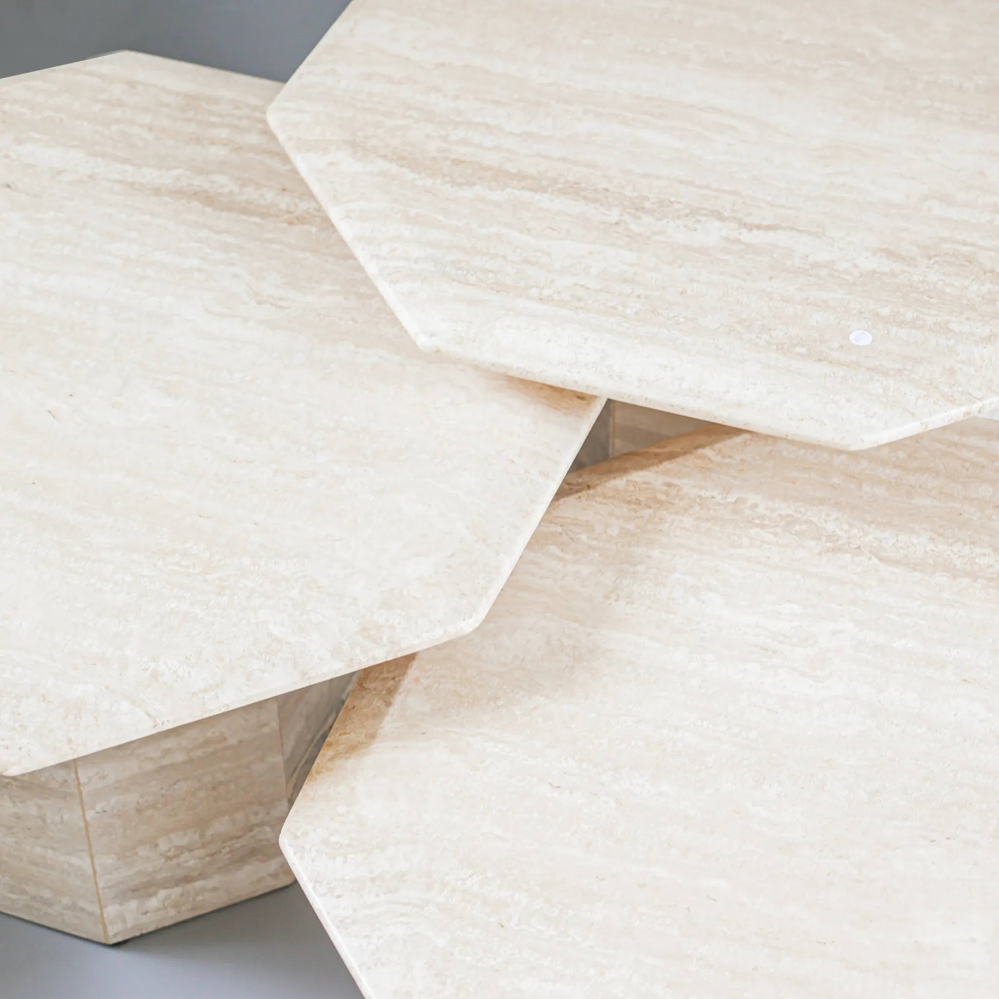Set of 3 Travertine Octagonal Nesting Tables, 1970s.