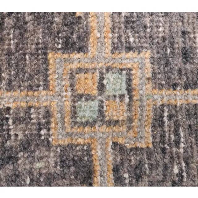 Natural Vintage Geometric Turkish Hand-Knotted Runner Rug 80x341