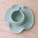 Set of wavy ceramic cup and saucer - sky blue
