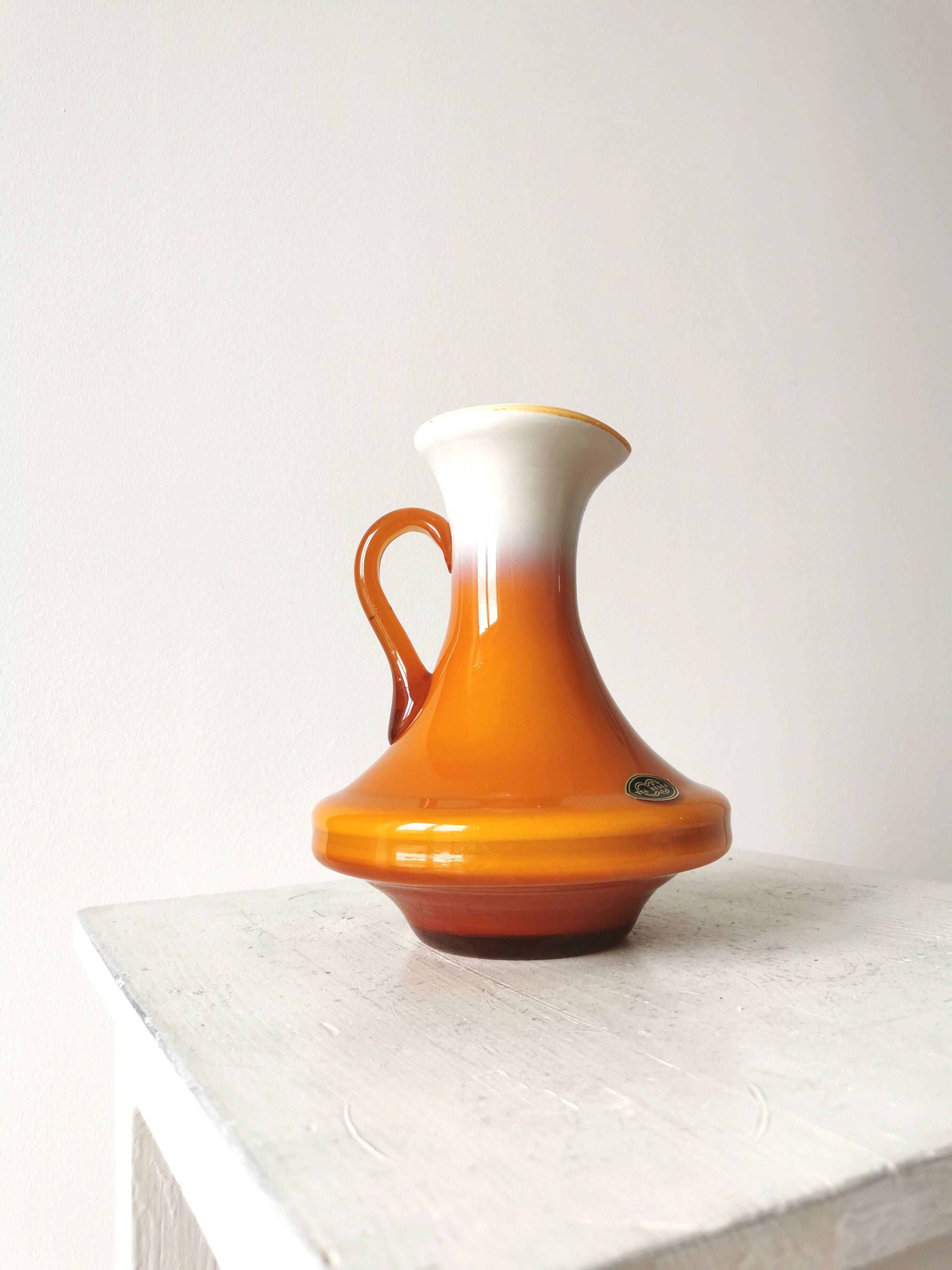 Vintage Murano Cased Glass Vase: Retro Orange Ceramic, 70s Yugoslavia