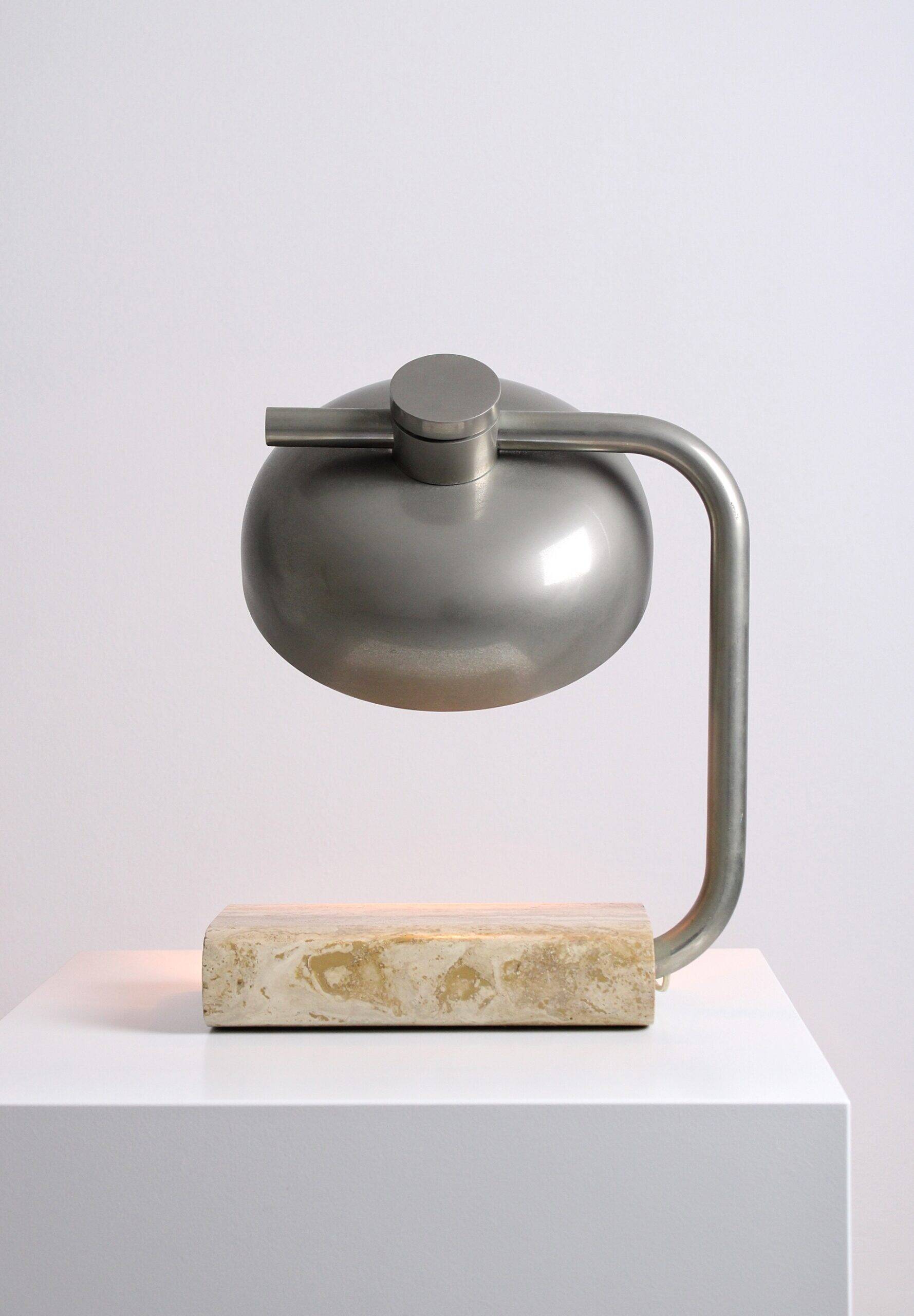 Travertine and chromed metal table lamp by Paolo Salvi, 1960s