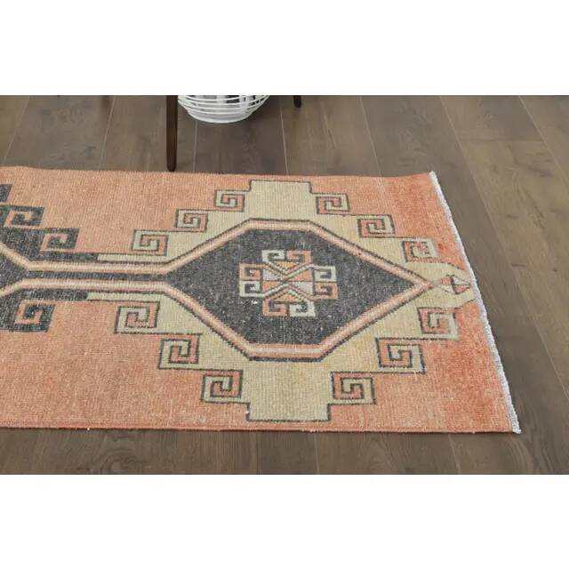 1970s Vintage Turkish Oushak Handmade Wool Cotton Orange Runner Rug 80X332