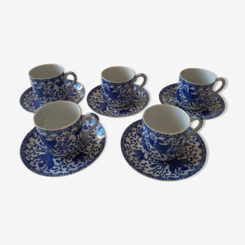 Set de 5 tasses à thé et soucoupes en porcelaine fine du Japon