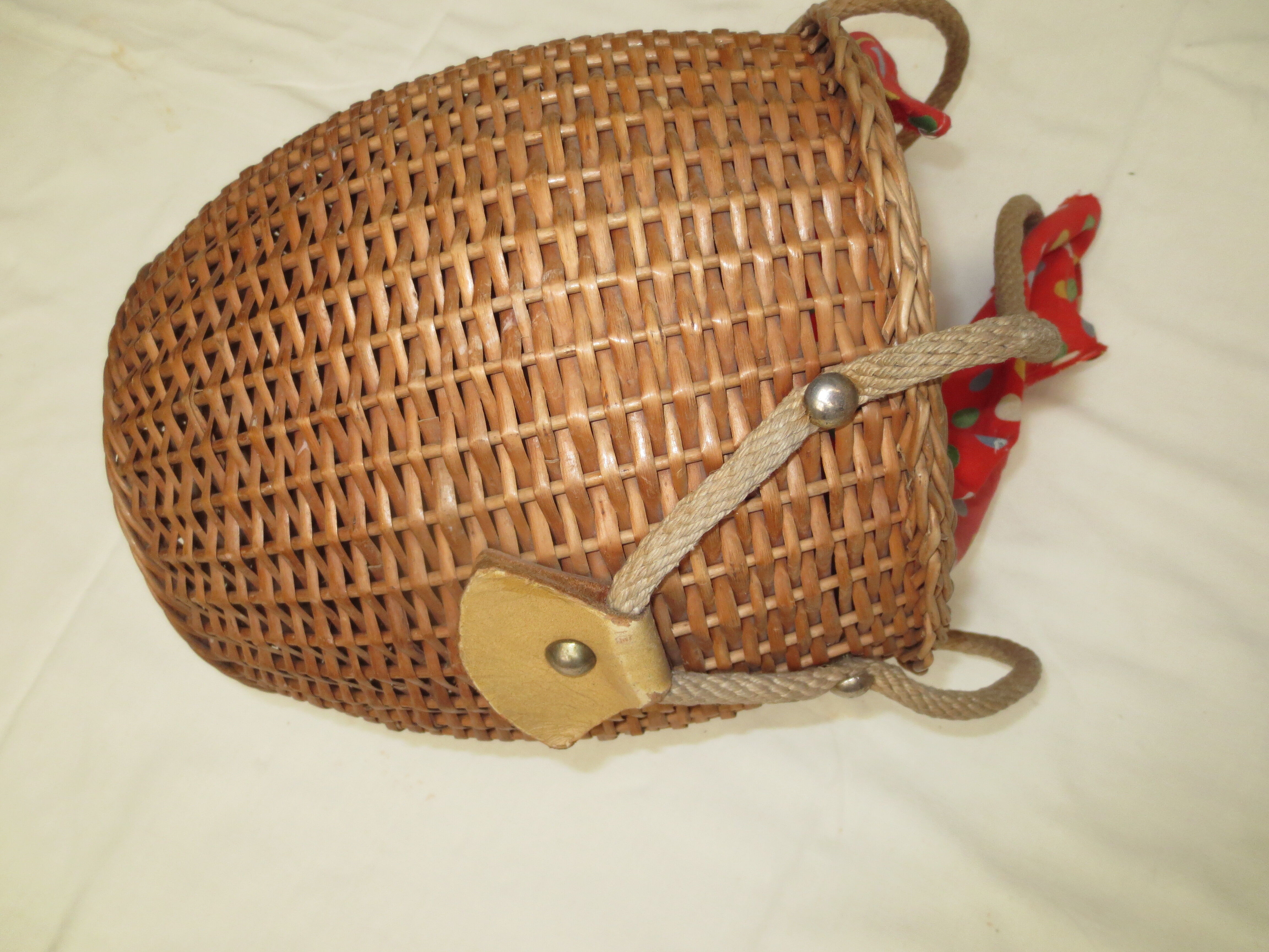Vintage rattan basket for knitting and work