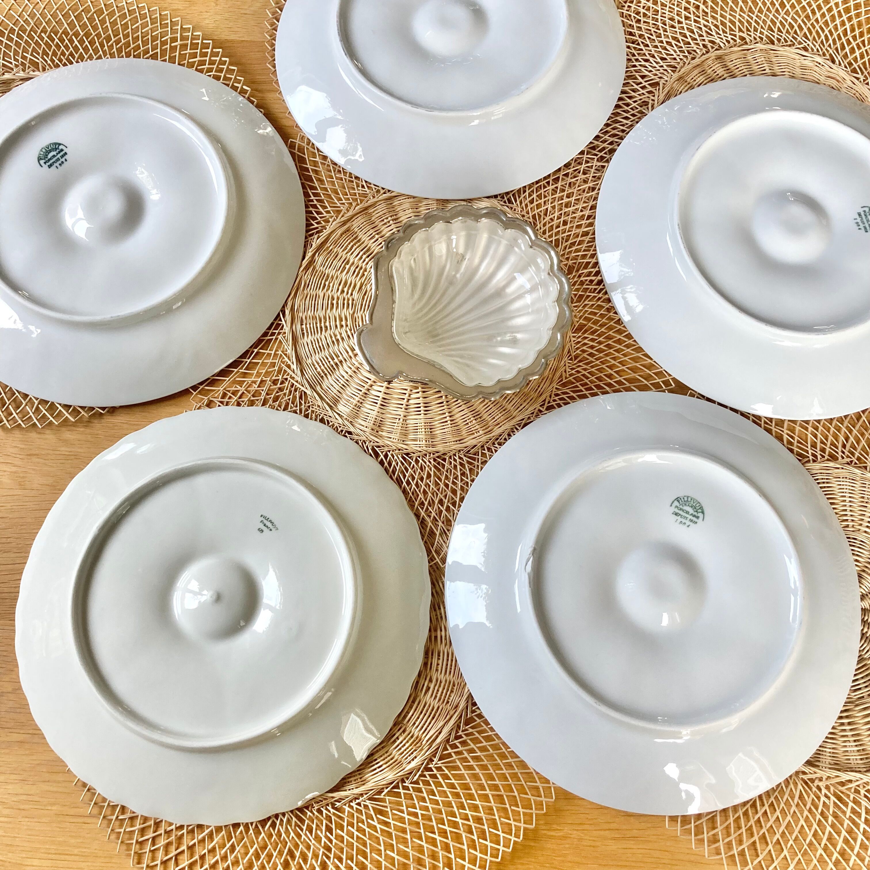 5 oyster plates Pillivuyt white porcelain