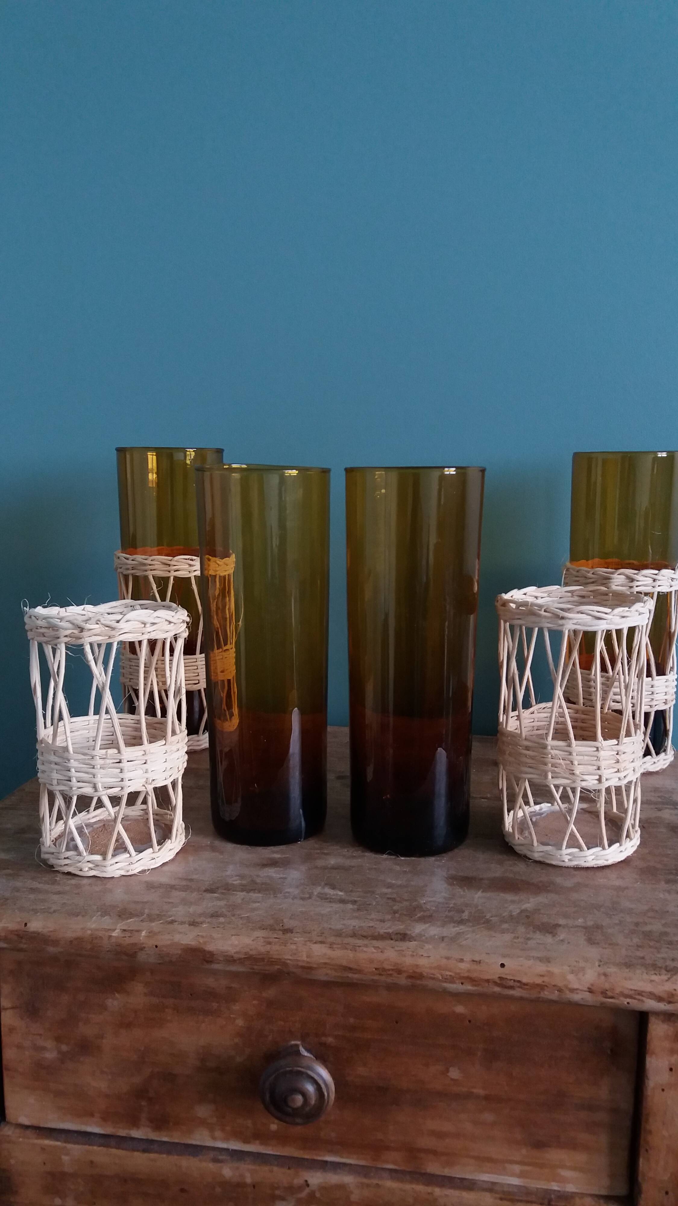 Amber glass and wicker glasses