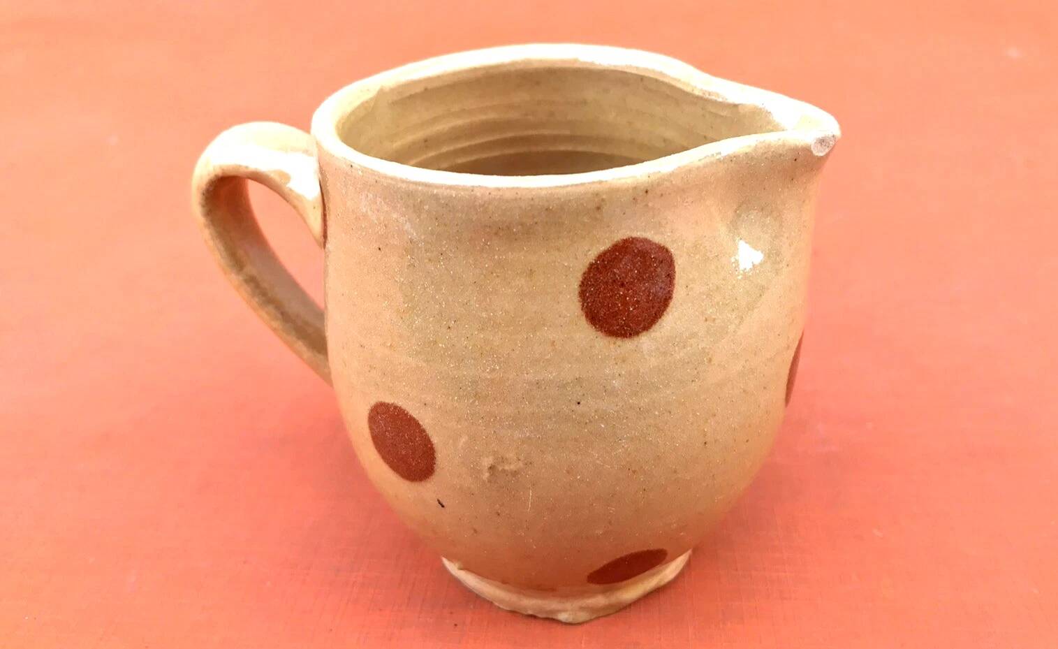 Old milk jug / ceramic cream pot with polka dots traditional Savoyard pottery