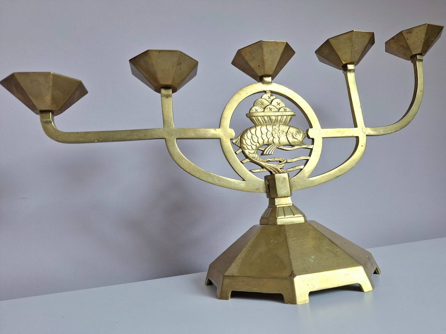 Pair of 5-armed art deco candlesticks, antique candelabras