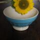 Vintage Digoin Sarreguemines blue ribbed earthenware bowl on foot