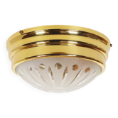 Single vintage brass ceiling light with glass globe