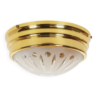 Single vintage brass ceiling light with glass globe