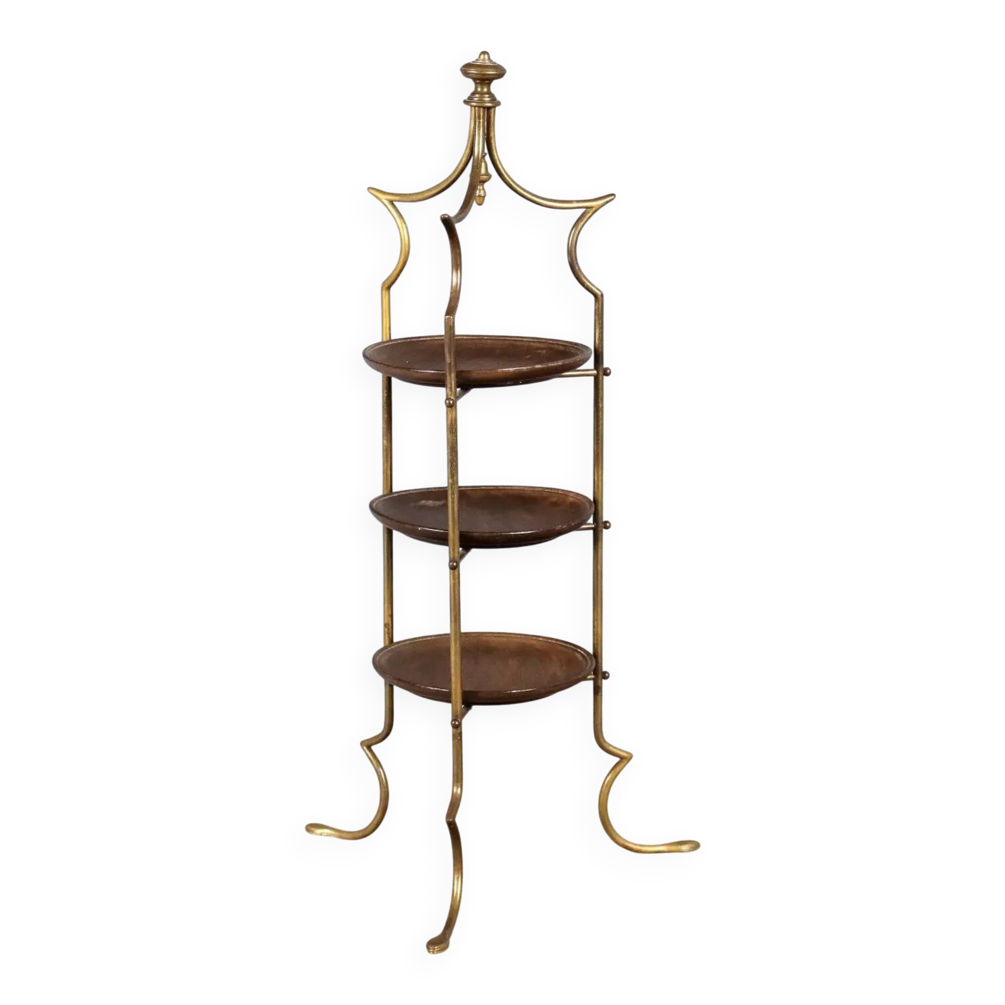 Small vintage shelf in brass and wood, design, Italy, 1950s
