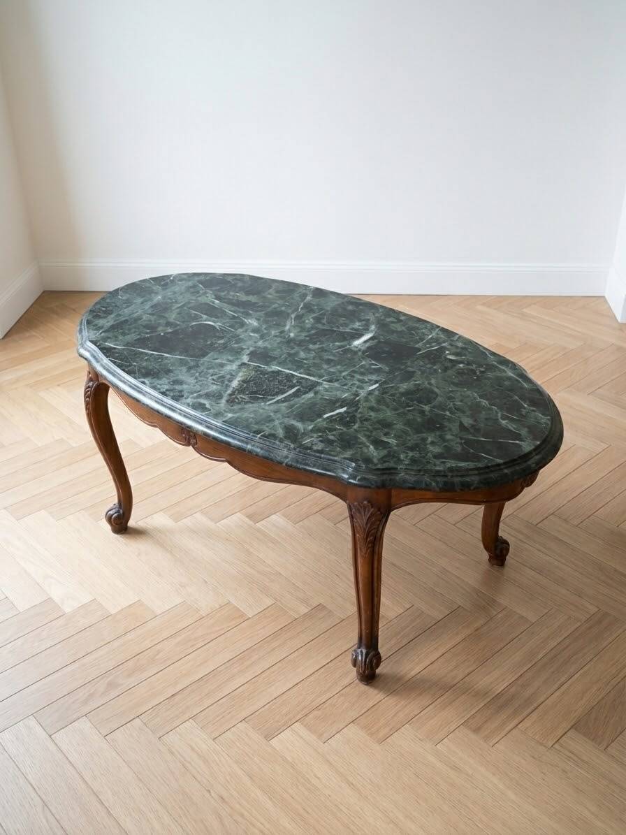 Large antique coffee table in Louis XV style – green marble top