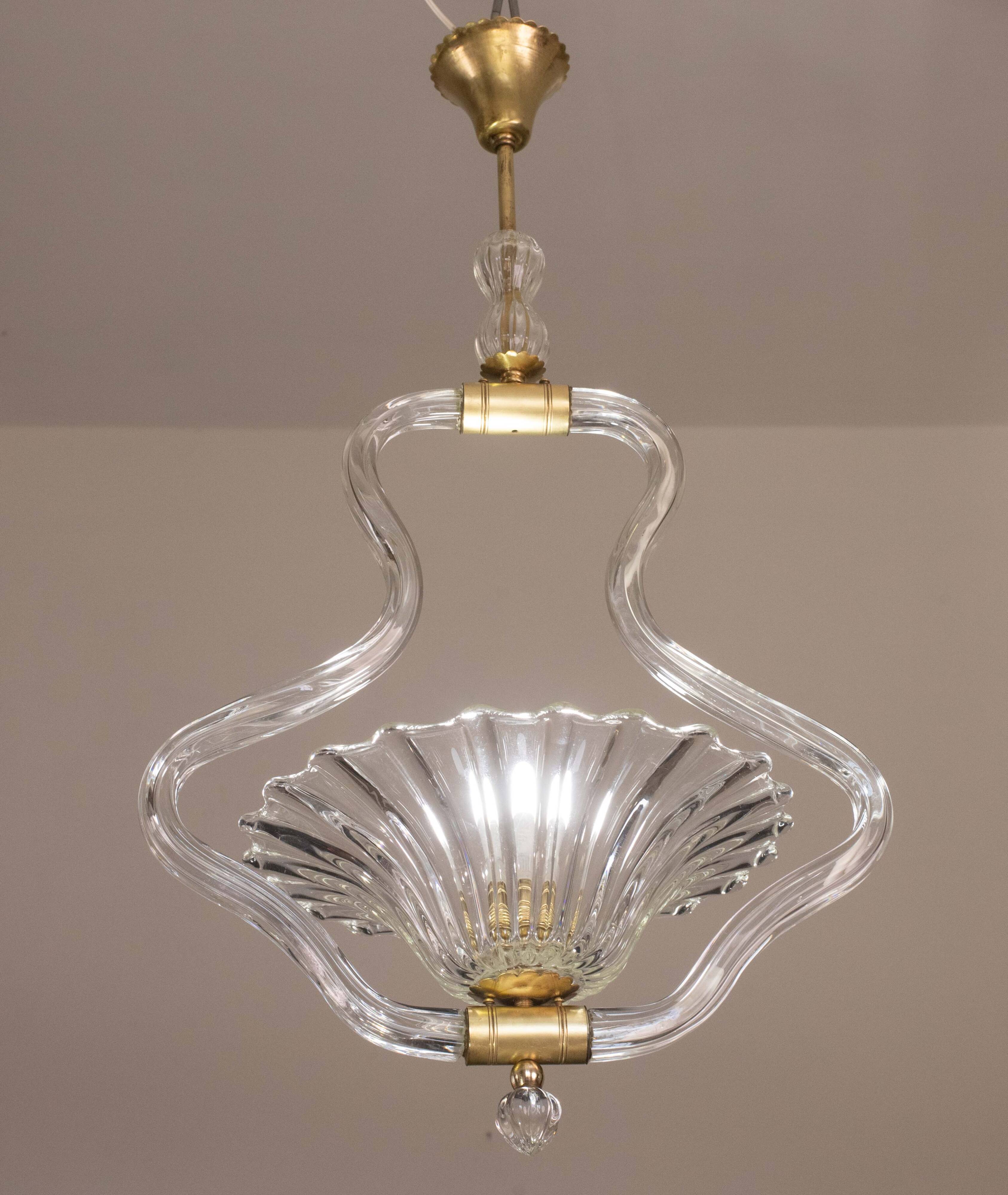 Trasparent Murano Glass Chandelier by Barovier e Toso, 1950s
