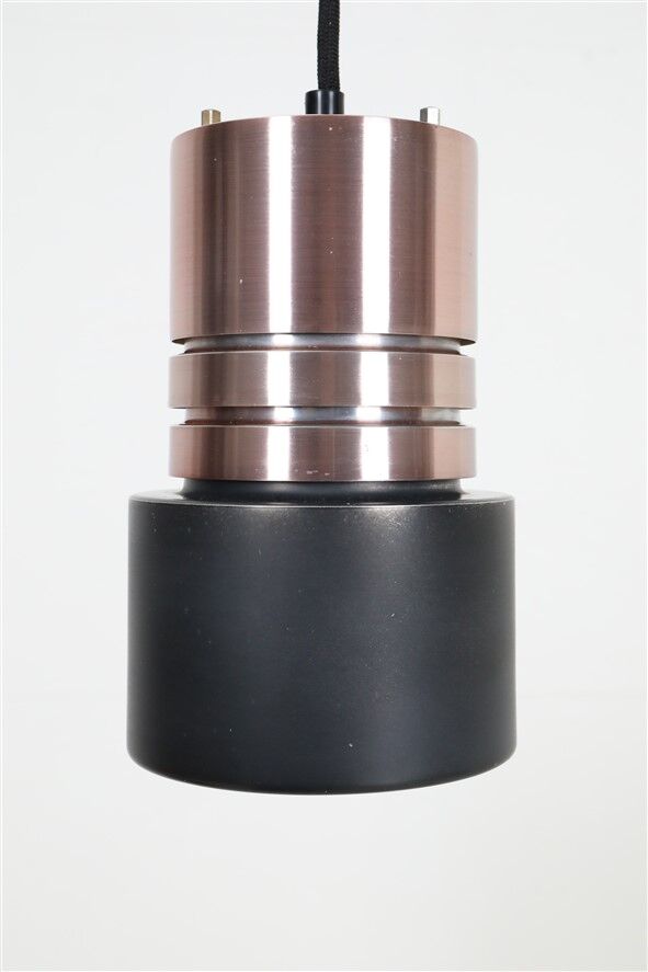 Set of 2 space age pendant lamps / Mid-century Danish modern design / Aluminum / Copper / 1960s / 1970s