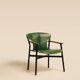 Galathée armchair in green leather, steel and ash wood