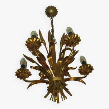 Hans Kögl mid century gold-plated wheat-sheaf chandelier, 1960s