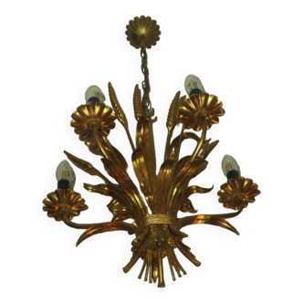 Hans Kögl mid century gold-plated wheat-sheaf chandelier, 1960s