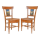 Pair of chairs with barrette backs and bands painted with animated landscapes