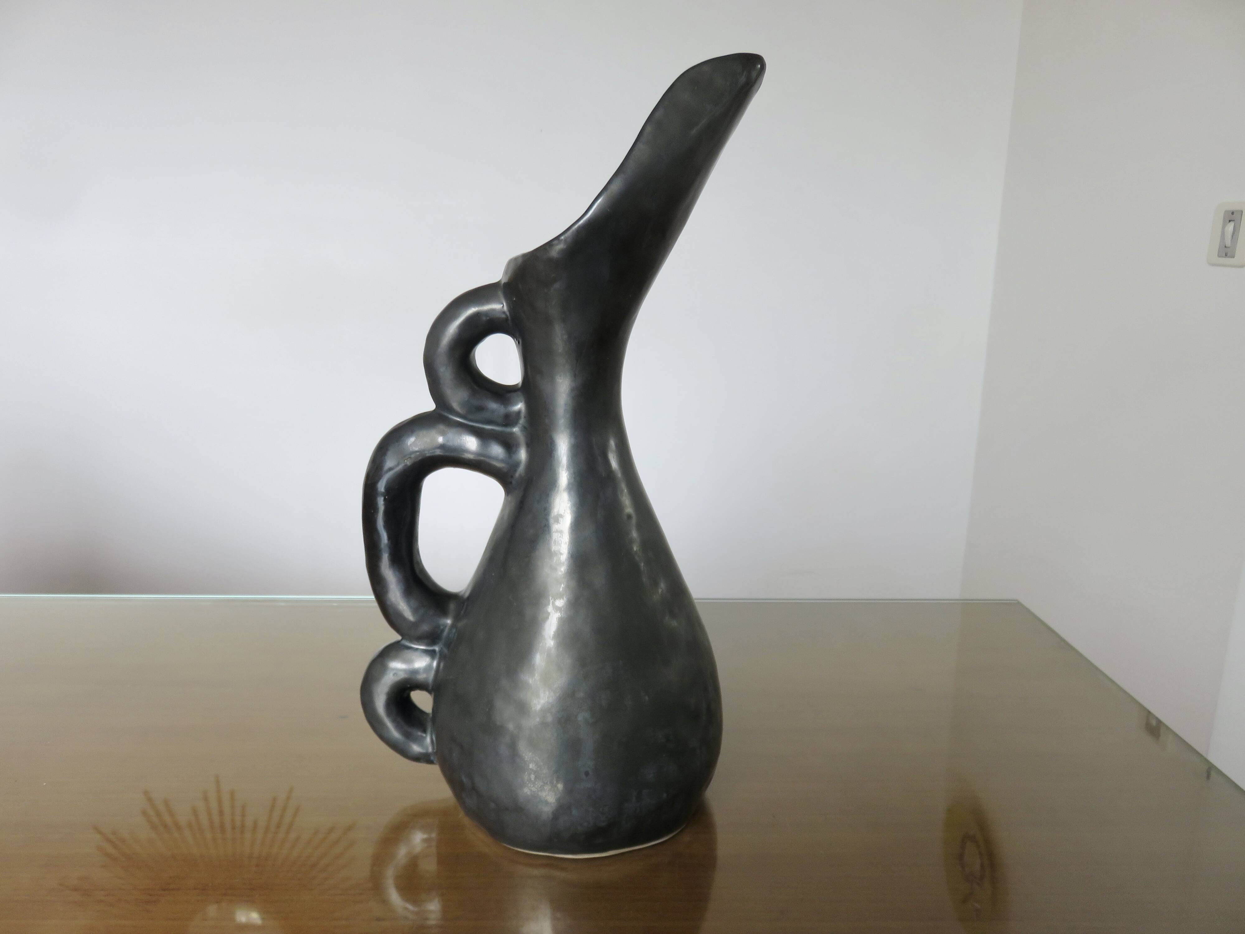 Large Ray Camart vase, Vallauris, free-form in matte black ceramic, 1950
