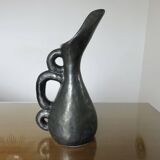 Large Ray Camart vase, Vallauris, free-form in matte black ceramic, 1950