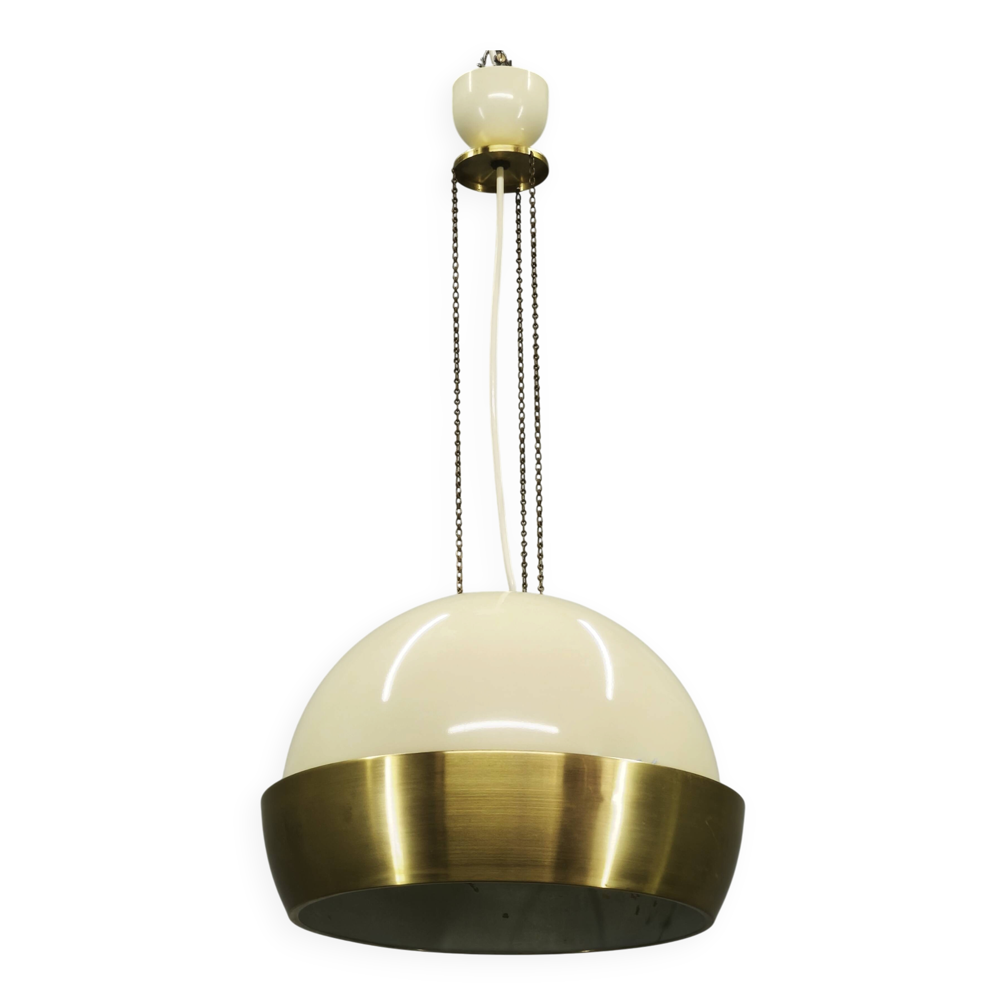 1970s NAPAKO Space Age Brass and Cream Pendant Light, Czechoslovakia