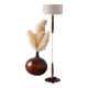 Vintage floor lamp in teak and brass with a cream shade.