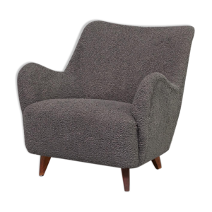 fauteuil club de luxe en peau de mouton des années 50 avec nouveau tissu en peluche