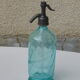 Turquoise blown and twisted glass siphon, Belle Epoque period, tin cap dated 1925, Boyer and Brush, Terre noire