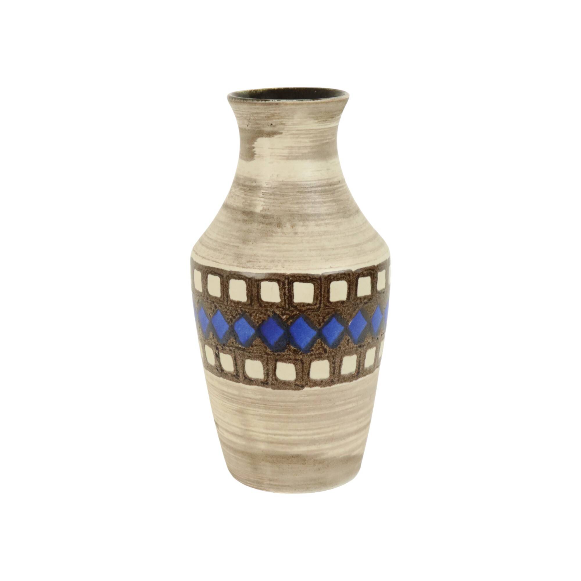 Vintage Bay Vase West Germany Ceramic Beige Brown Blue 619-35