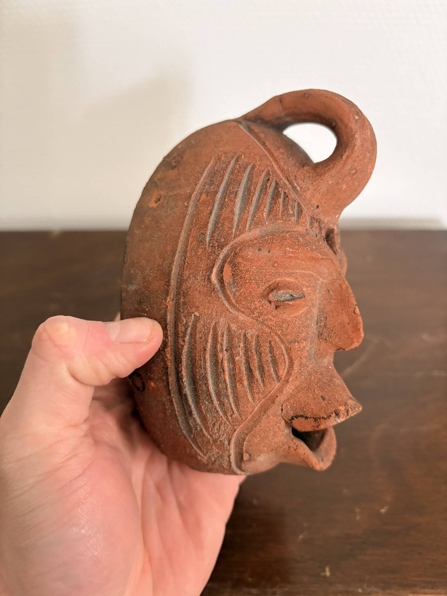 Ancient Anthropomorphic Oil Lamp Sculpture Terracotta Peru Pre-Columbian