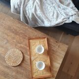 Ethnic tray in glass and carved wood