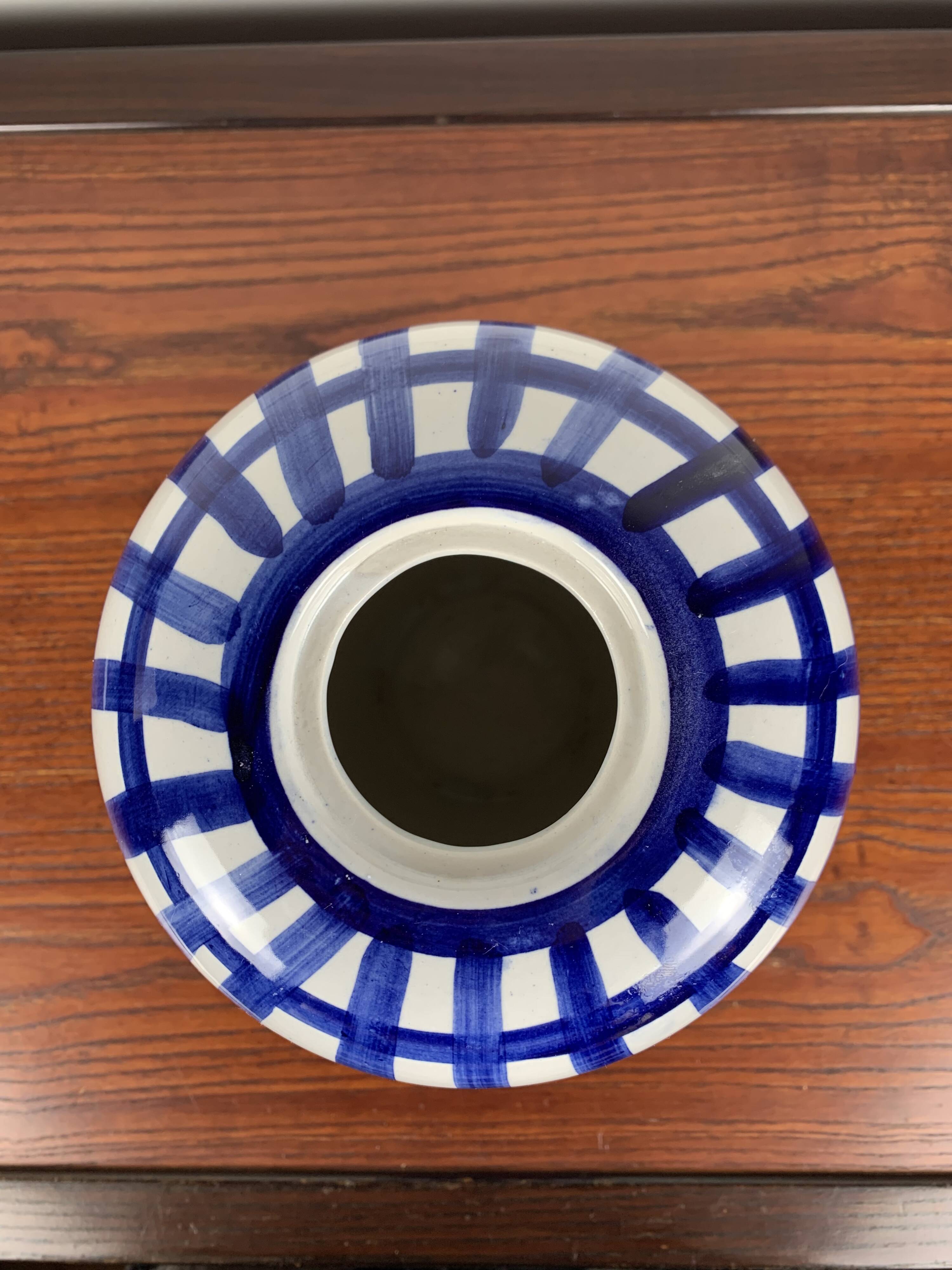 Hand painted blue & white ceramic vase