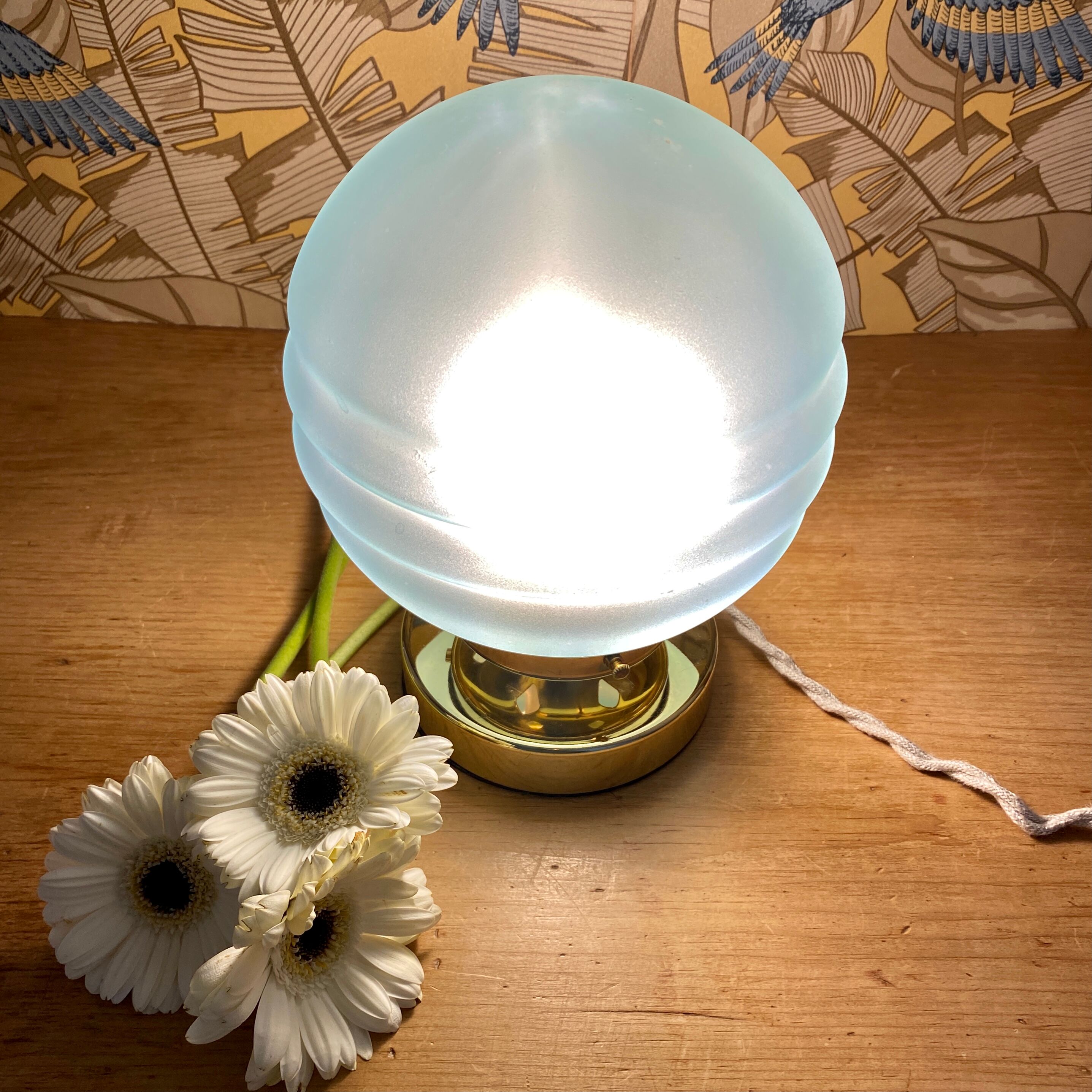 Vintage table lamp globe in blue frosted glass