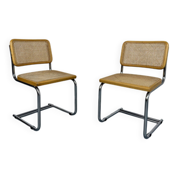 Set of 2 Italian cantilever chairs in cane Cesca 1970s,