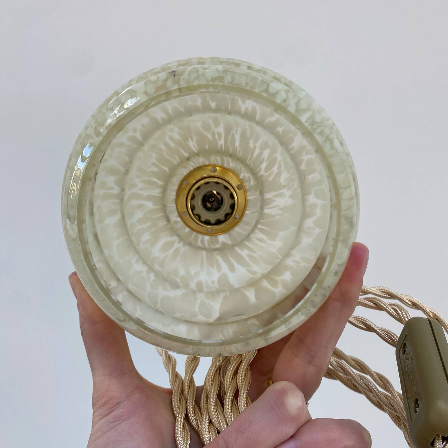 Pale yellow Clichy glass portable lamp