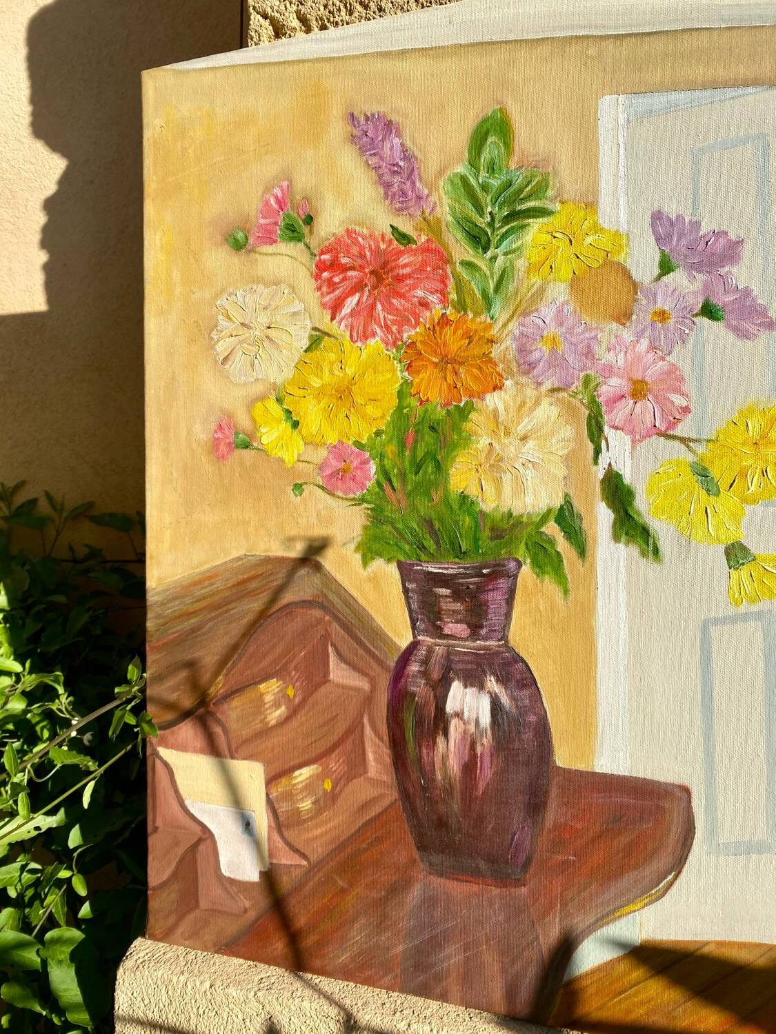 Oil on canvas with bouquet